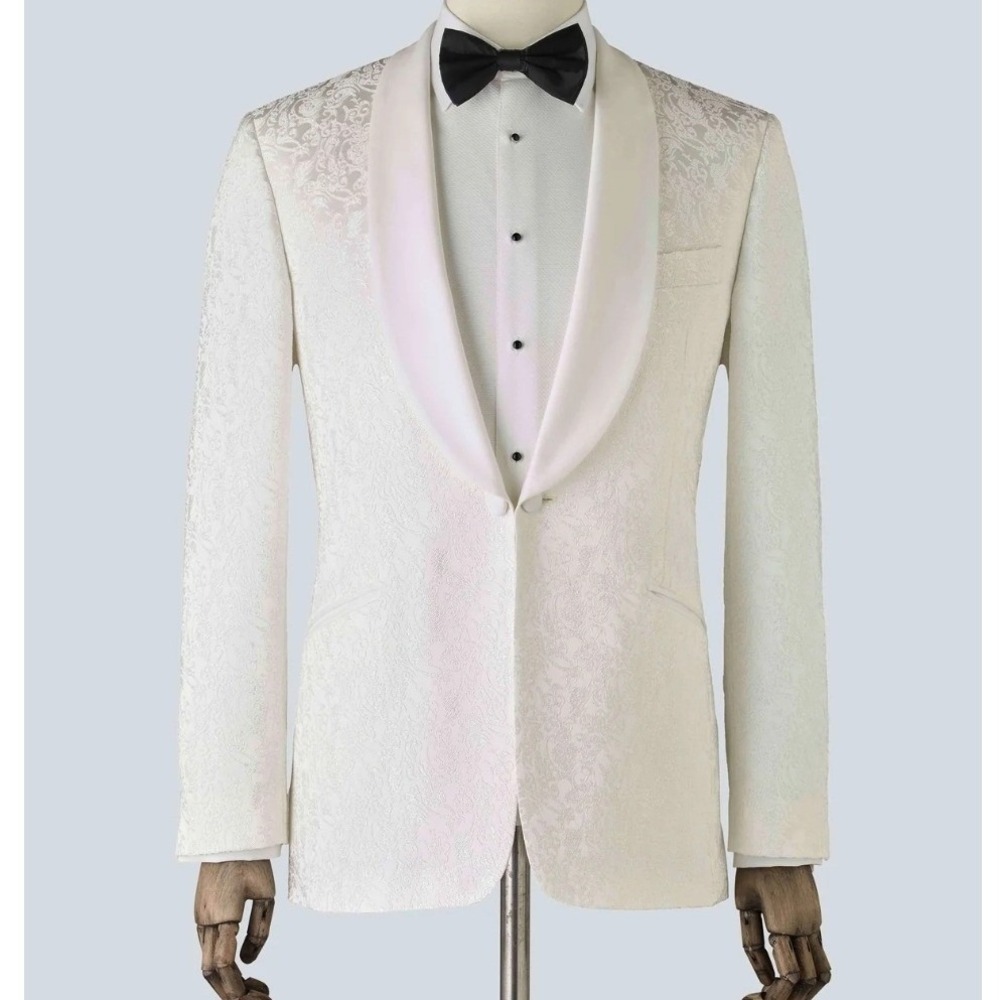 Peters Tailors Mens Ivory Floral Damask Tuxedo Dinner Jacket Shawl Lapel 42R